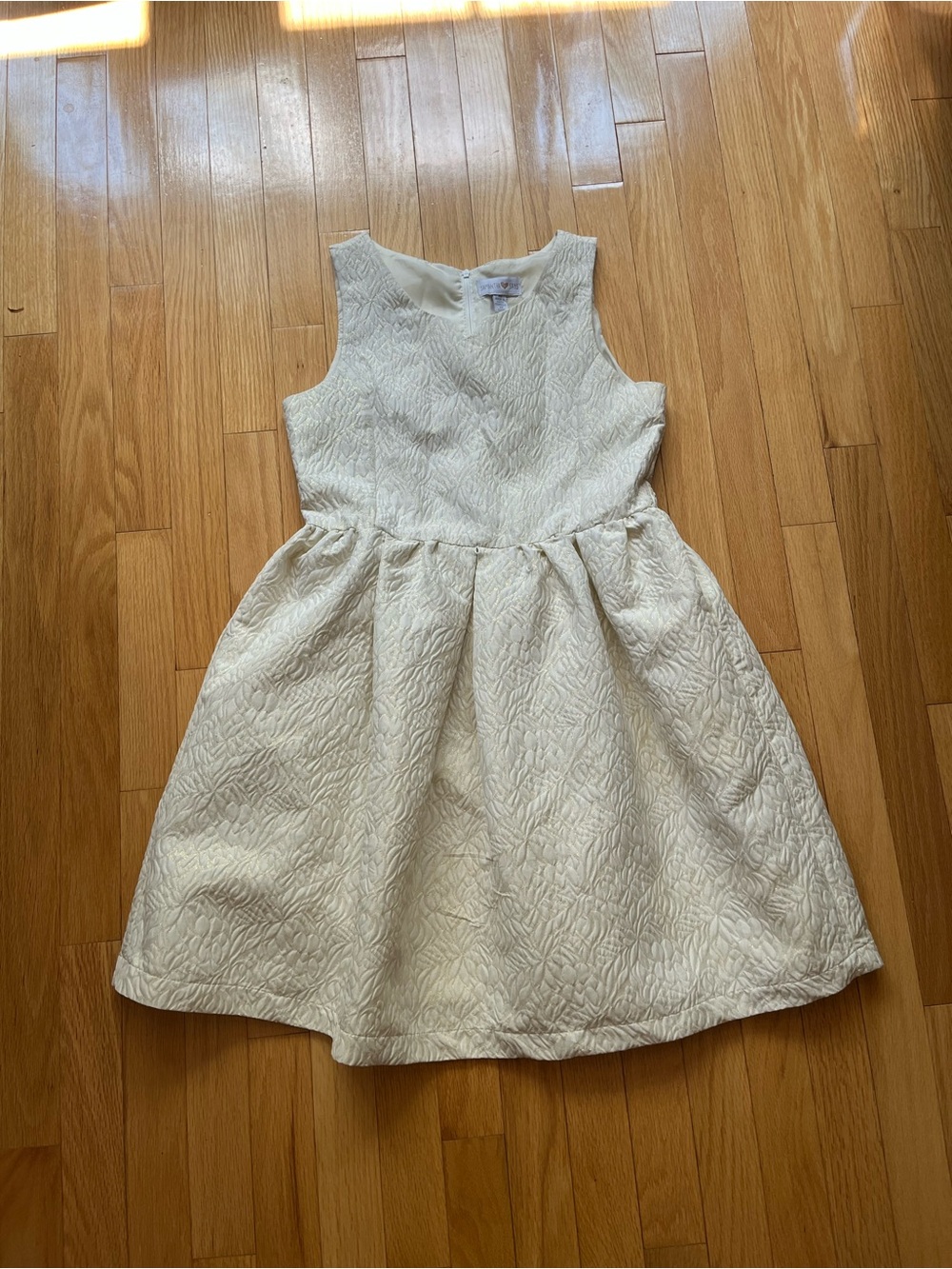 Girls' Ivory Textured Sleeveless Party Dress